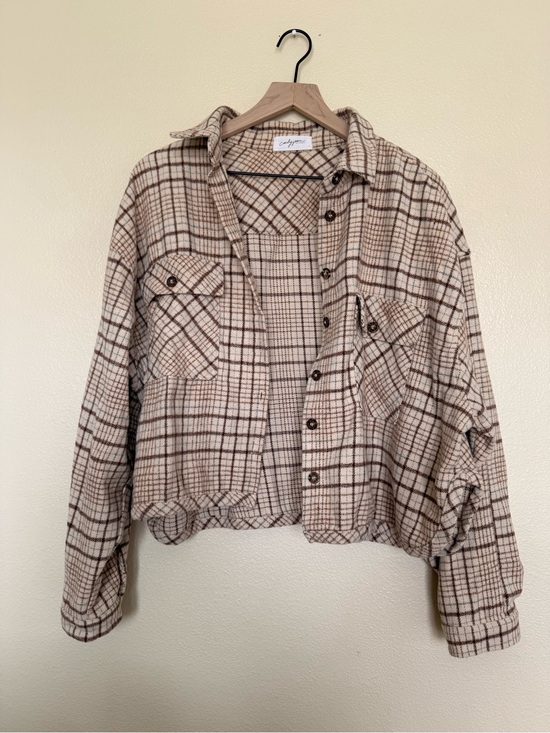 Carly Jean Los Angeles Tops - Carly Jean Los Angeles Plaid Button-Down Shirt Jacket - Beige & Brown